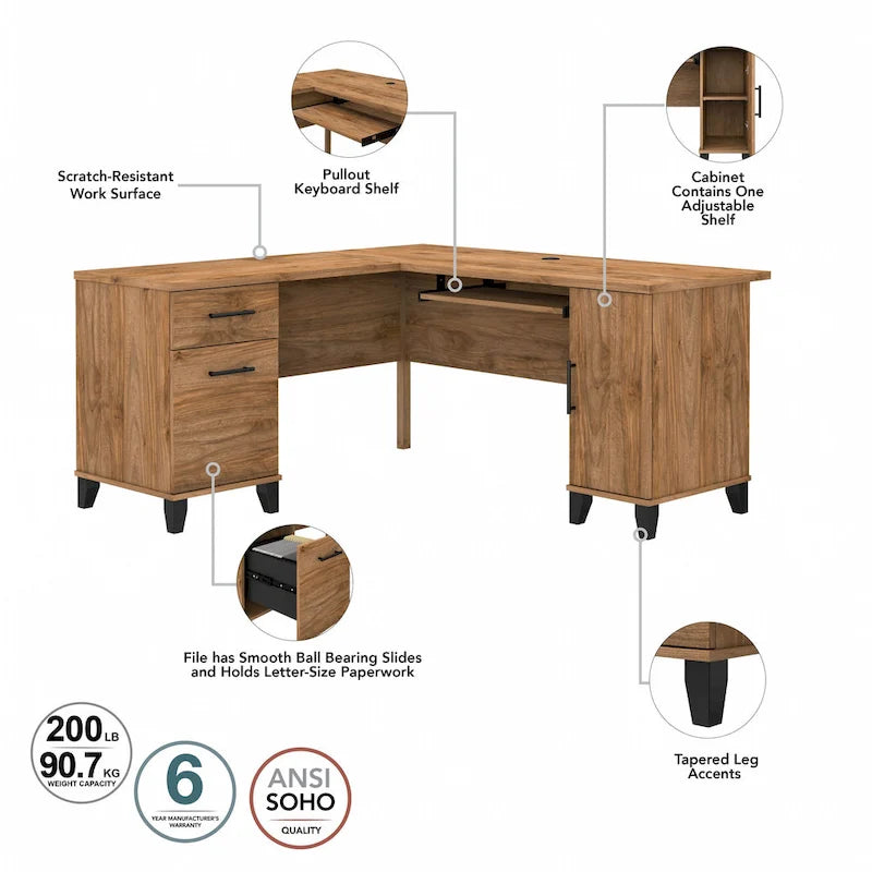 Bureau en L 60 po avec huche de rangement
