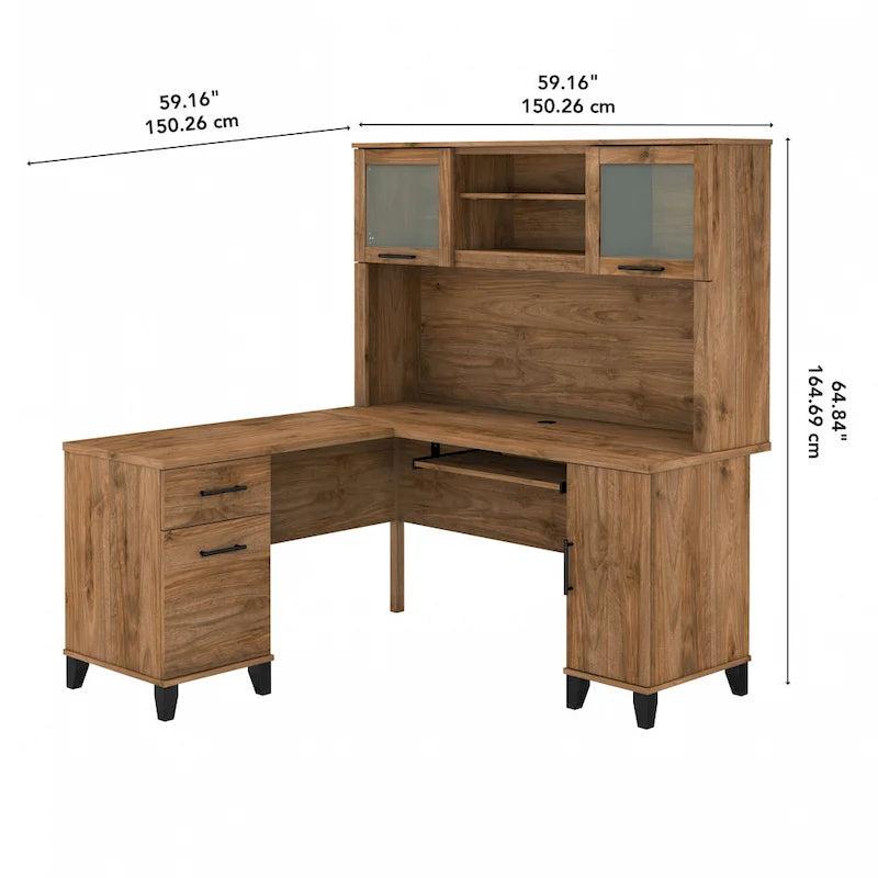 Bureau en L 60 po avec huche de rangement