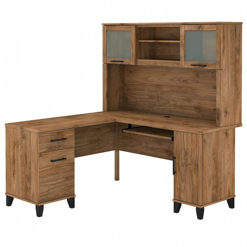 Bureau en L 60 po avec huche de rangement