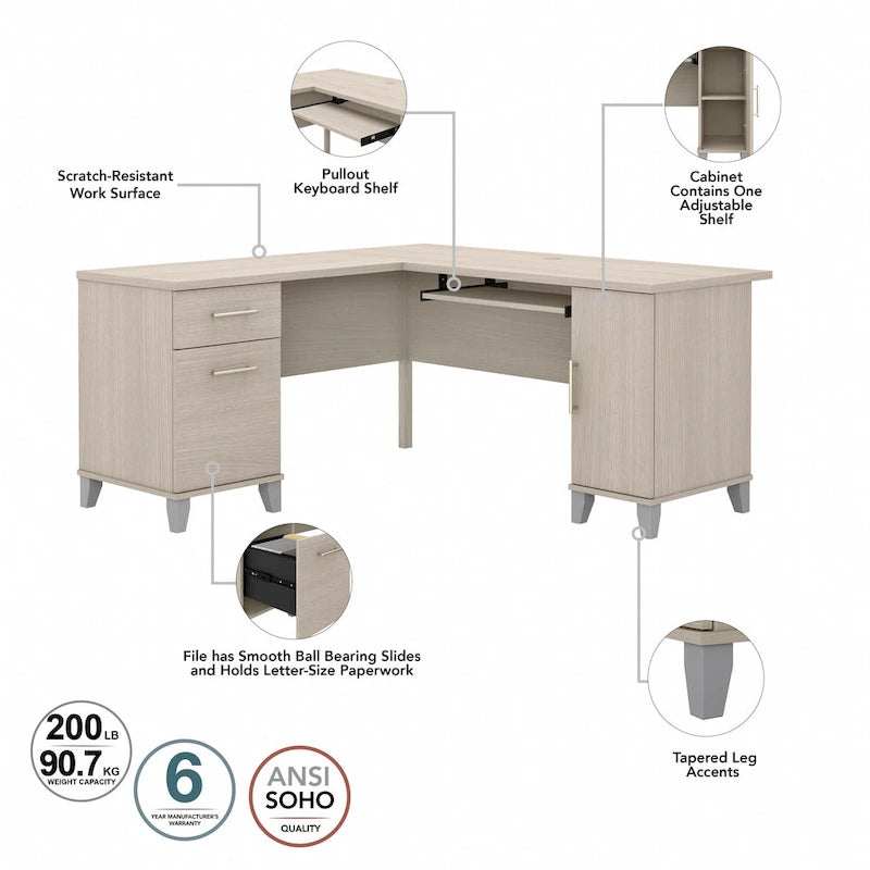 Bureau en L 60 po avec huche de rangement