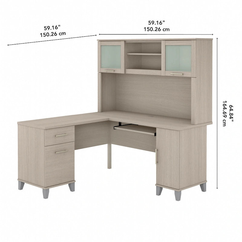 Bureau en L 60 po avec huche de rangement