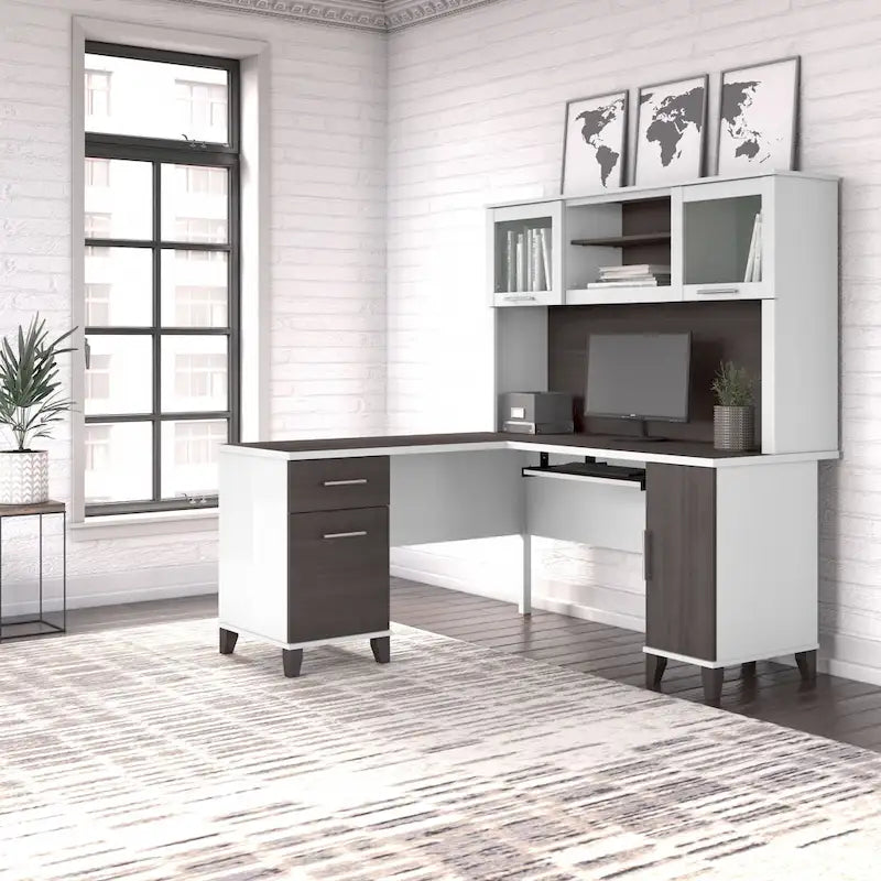 Bureau en L 60 po avec huche de rangement