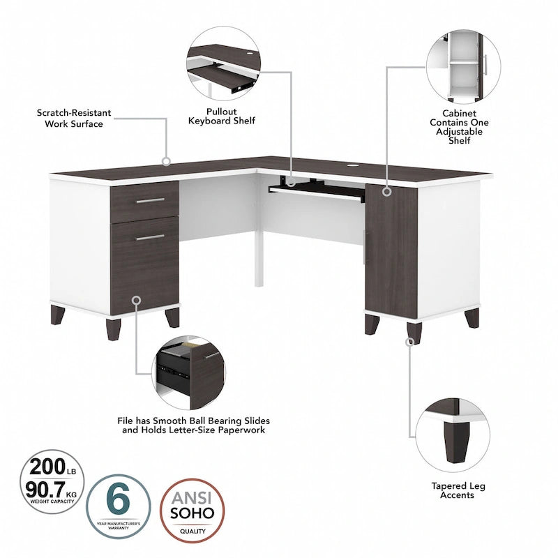 Bureau en L 60 po avec huche de rangement