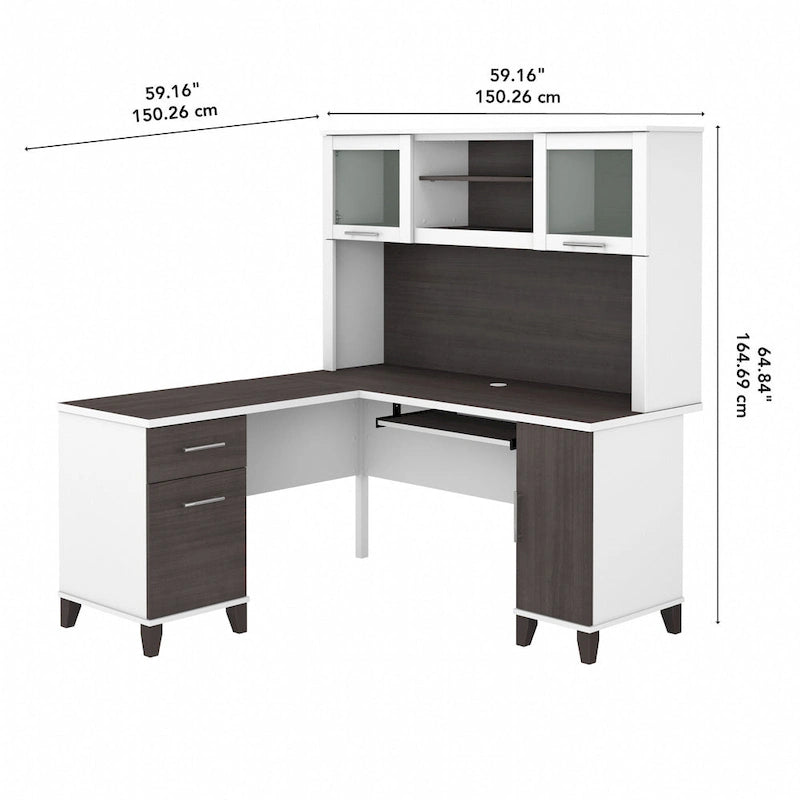 Bureau en L 60 po avec huche de rangement