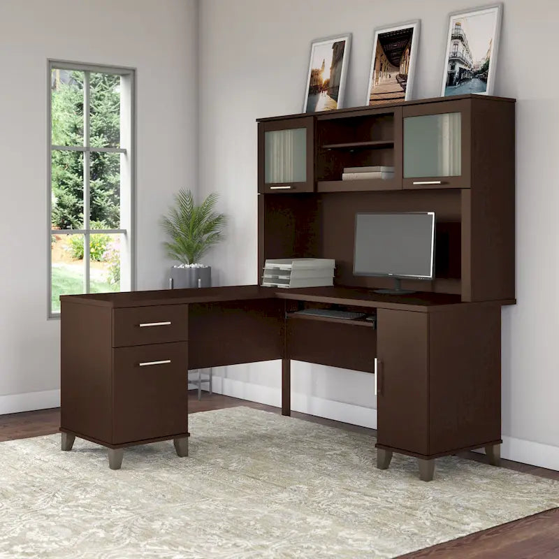 Bureau en L 60 po avec huche de rangement