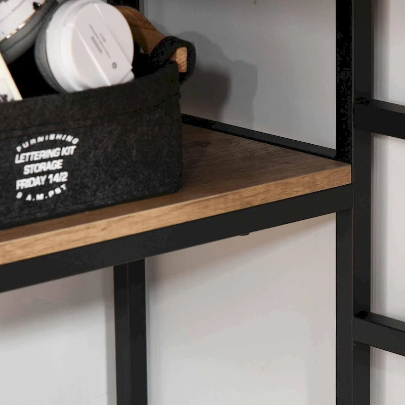 Bureau d'angle avec étagère de rangement et tiroir pour bureau à domicile, Marron
