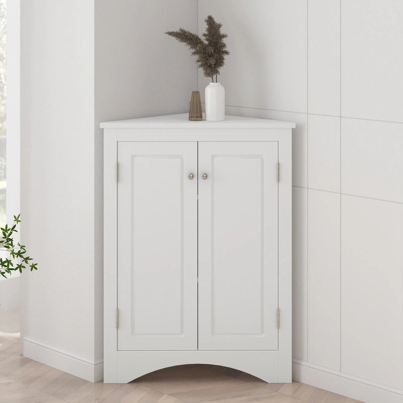 Meuble de rangement d'angle pour salle de bain avec étagères réglables