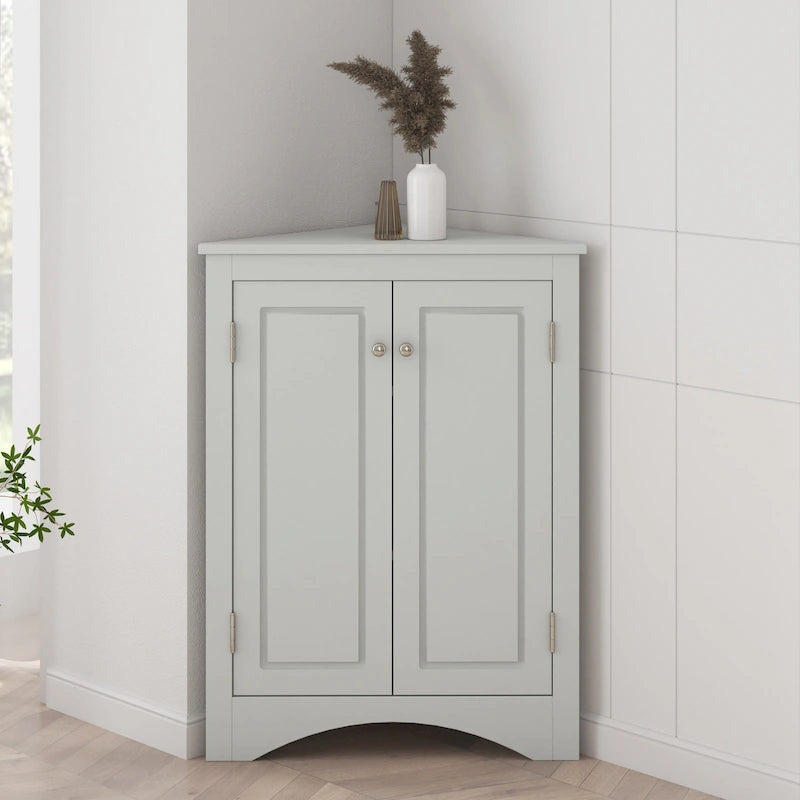Meuble de rangement d'angle pour salle de bain avec étagères réglables
