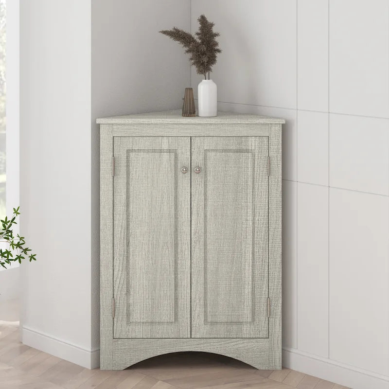 Meuble de rangement d'angle pour salle de bain avec étagères réglables