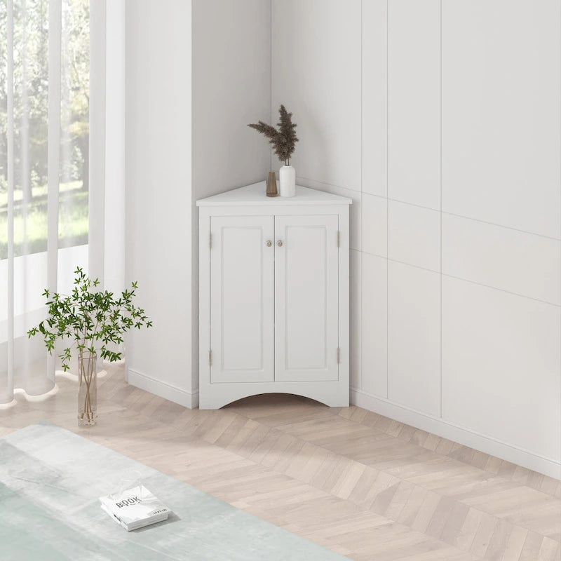 Meuble de rangement d'angle pour salle de bain avec étagères réglables