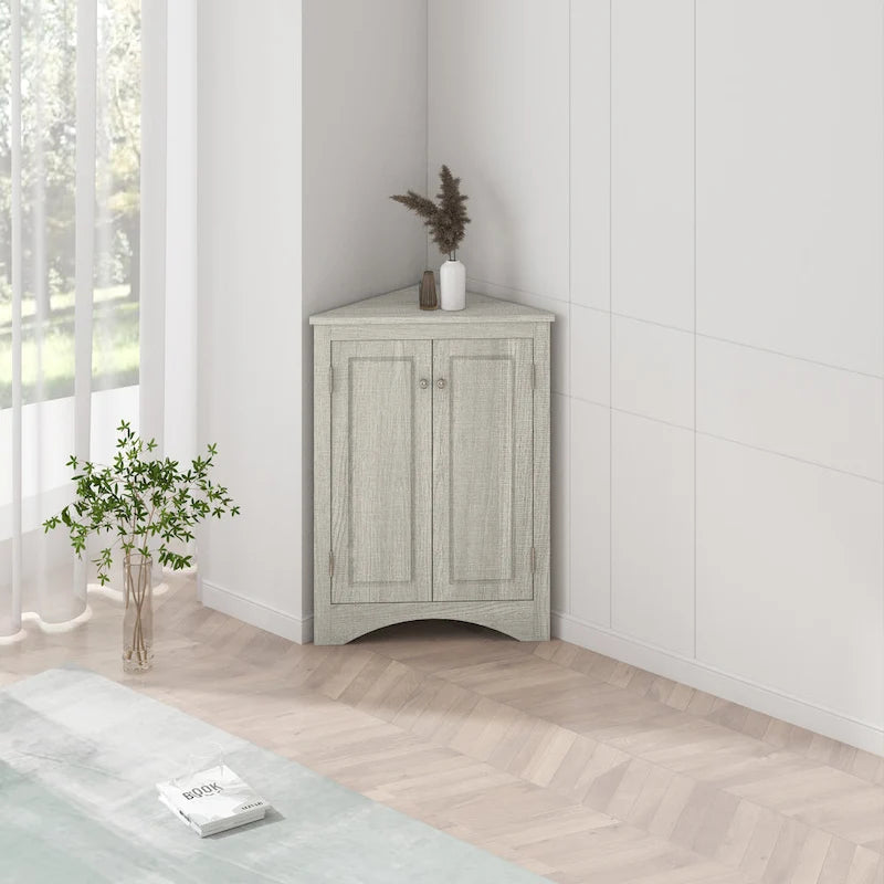 Meuble de rangement d'angle pour salle de bain avec étagères réglables