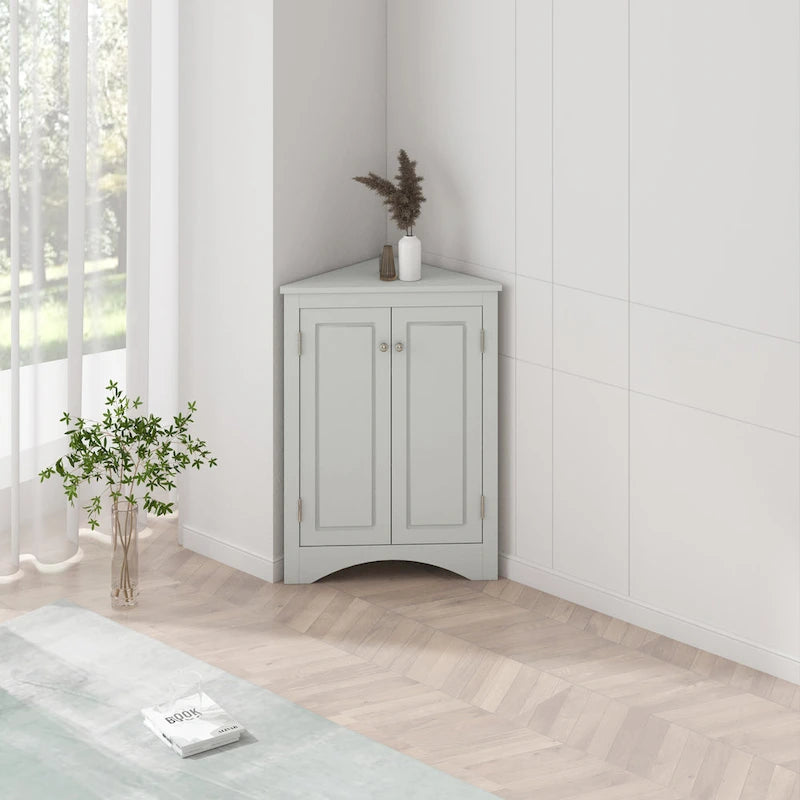 Meuble de rangement d'angle pour salle de bain avec étagères réglables