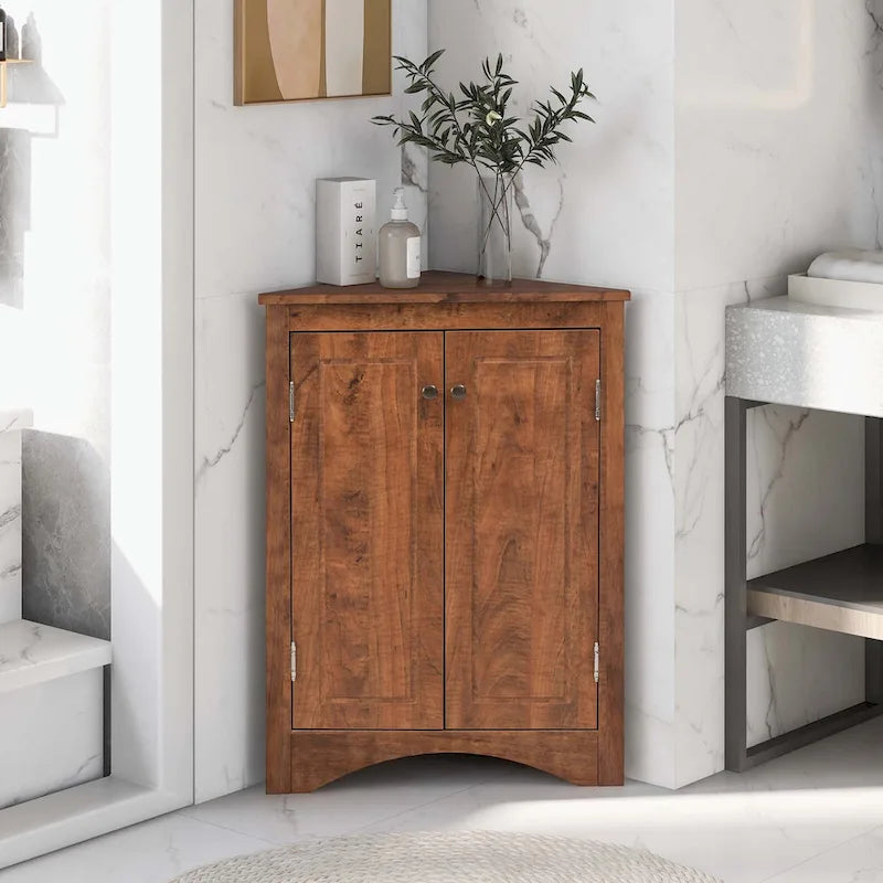 Meuble de rangement d'angle pour salle de bain avec étagères réglables