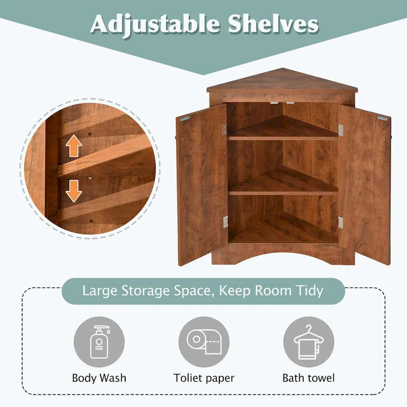 Meuble de rangement d'angle pour salle de bain avec étagères réglables