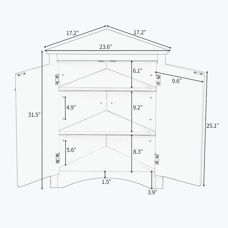 Meuble de rangement d'angle pour salle de bain avec étagères réglables