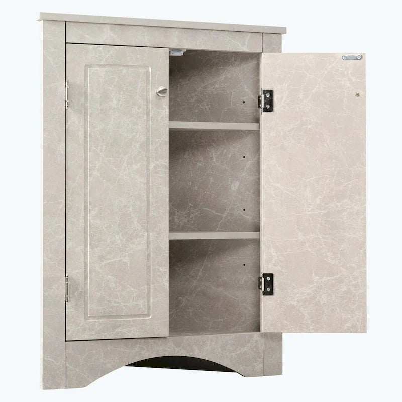 Meuble de rangement d'angle pour salle de bain avec étagères réglables