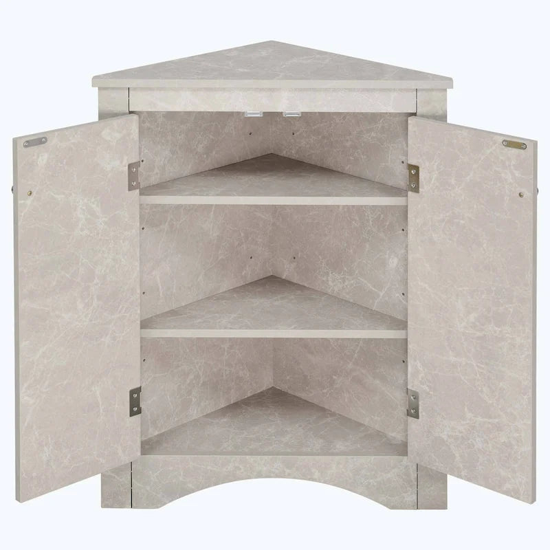 Meuble de rangement d'angle pour salle de bain avec étagères réglables