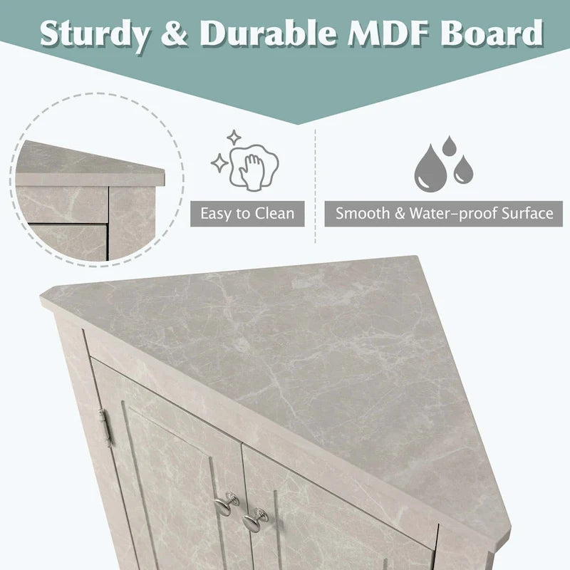 Meuble de rangement d'angle pour salle de bain avec étagères réglables