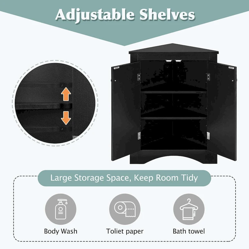 Meuble de rangement d'angle pour salle de bain avec étagères réglables