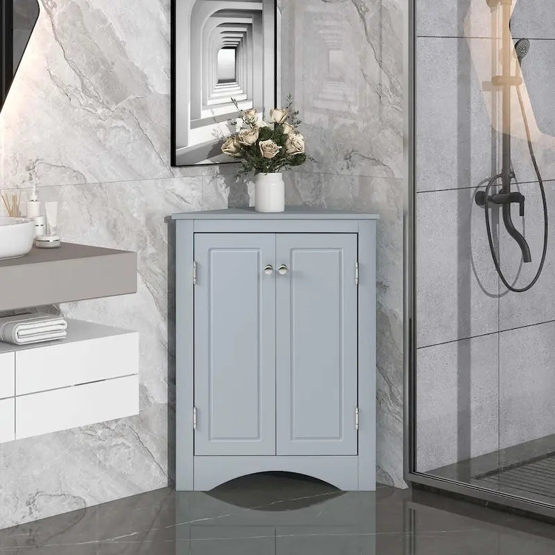 Meuble de rangement d'angle pour salle de bain avec étagères réglables