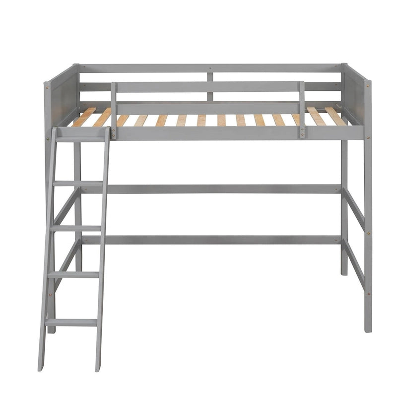 Lit mezzanine double en bois massif avec échelle