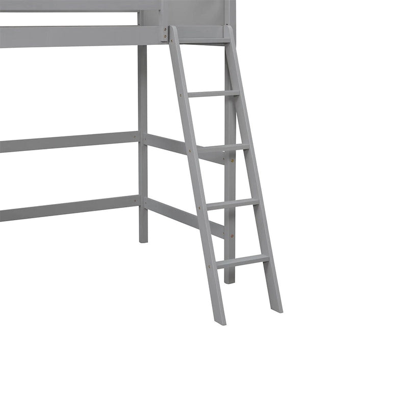 Lit mezzanine double en bois massif avec échelle