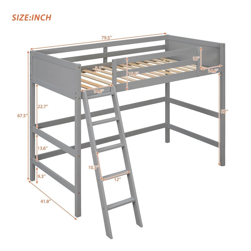 Lit mezzanine double en bois massif avec échelle