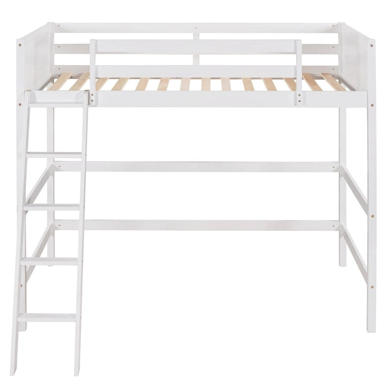 Lit mezzanine double en bois massif avec échelle