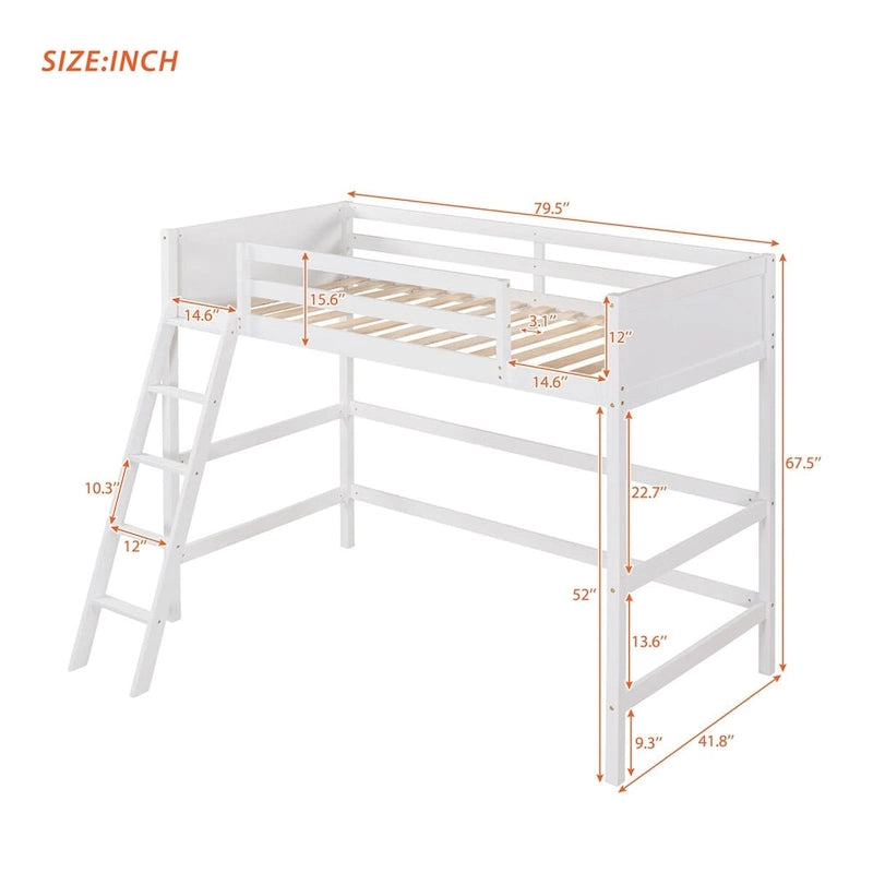 Lit mezzanine double en bois massif avec échelle