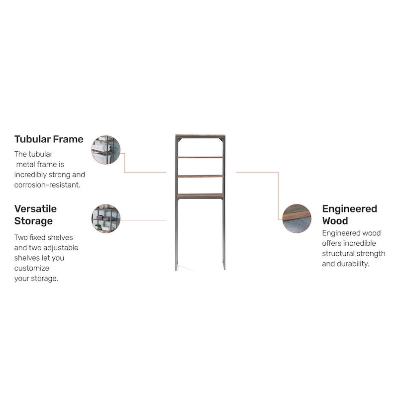 Étagère de toilette grise avec étagères réglables