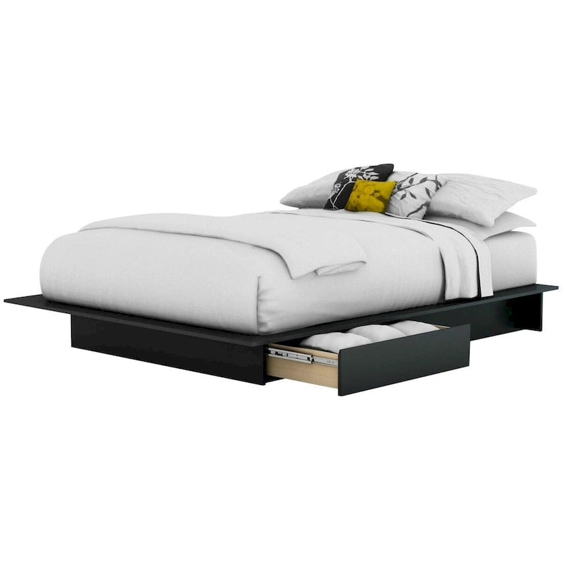 Lit double / queen moderne avec plateforme et 2 tiroirs de rangement