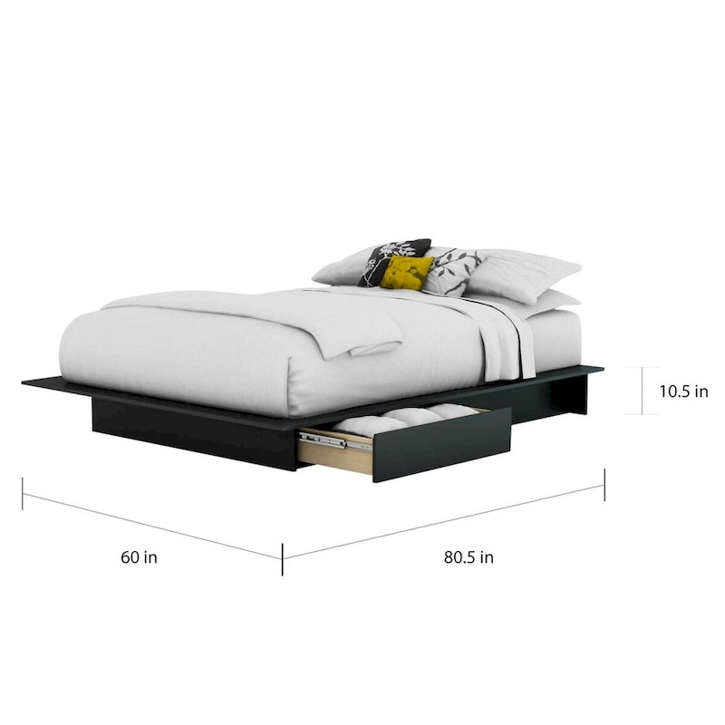 Lit double / queen moderne avec plateforme et 2 tiroirs de rangement