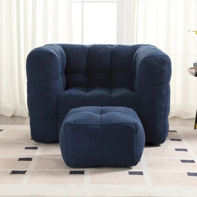 Fauteuil de salon simple et moderne en tissu bouclette capitonné avec ottoman