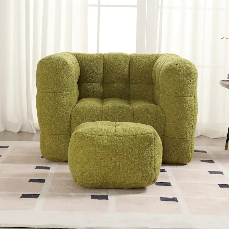 Fauteuil de salon simple et moderne en tissu bouclette capitonné avec ottoman
