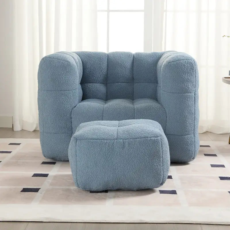 Fauteuil de salon simple et moderne en tissu bouclette capitonné avec ottoman