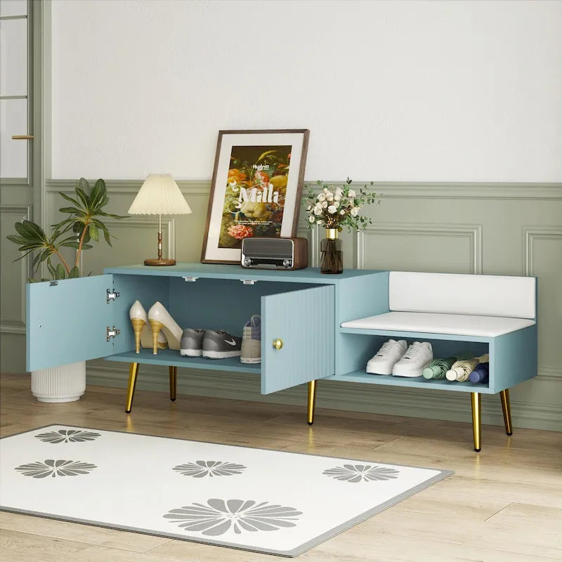Banc à chaussures moderne avec compartiment caché et coussin rembourré