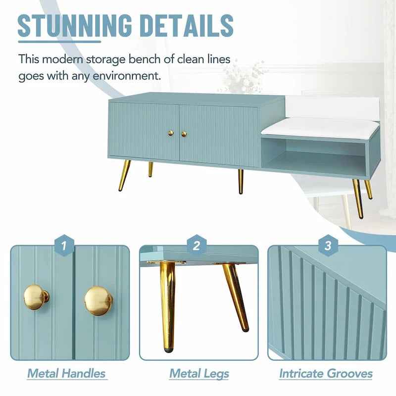 Banc à chaussures moderne avec compartiment caché et coussin rembourré