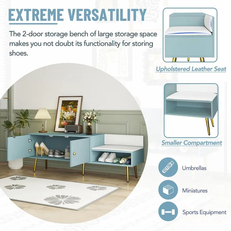 Banc à chaussures moderne avec compartiment caché et coussin rembourré