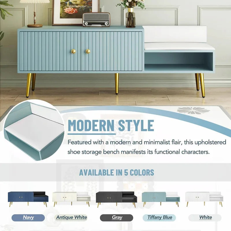 Banc à chaussures moderne avec compartiment caché et coussin rembourré
