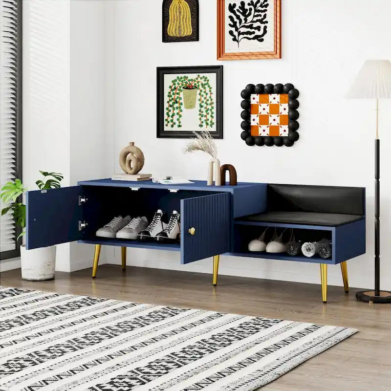 Banc à chaussures moderne avec compartiment caché et coussin rembourré
