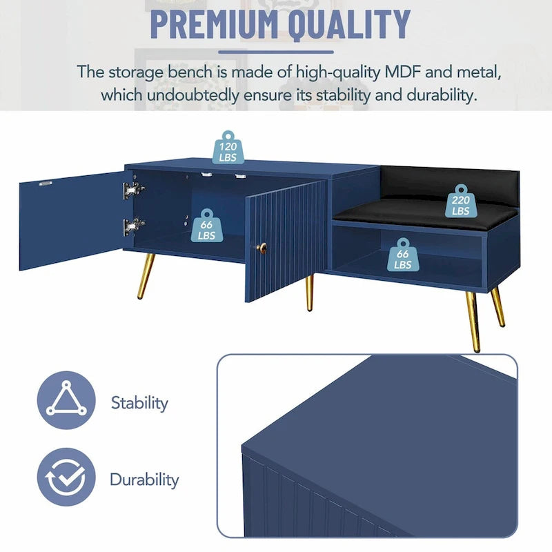 Banc à chaussures moderne avec compartiment caché et coussin rembourré