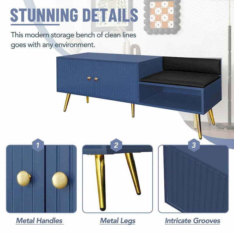 Banc à chaussures moderne avec compartiment caché et coussin rembourré