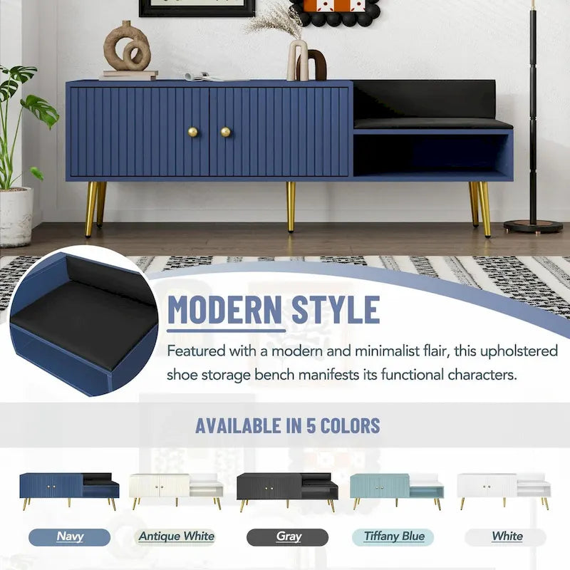 Banc à chaussures moderne avec compartiment caché et coussin rembourré
