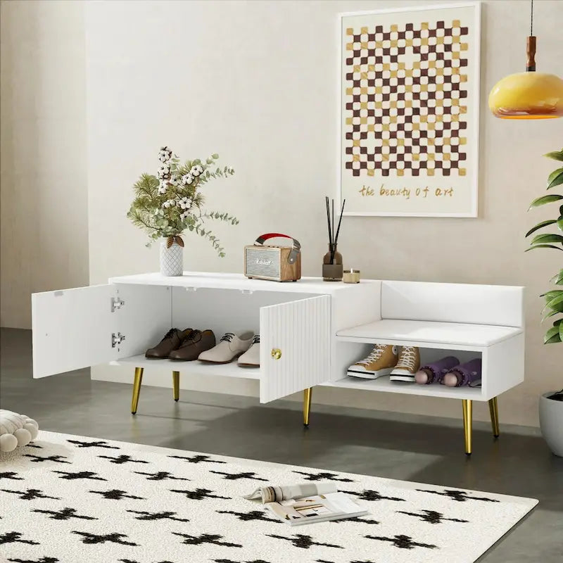 Banc à chaussures moderne avec compartiment caché et coussin rembourré