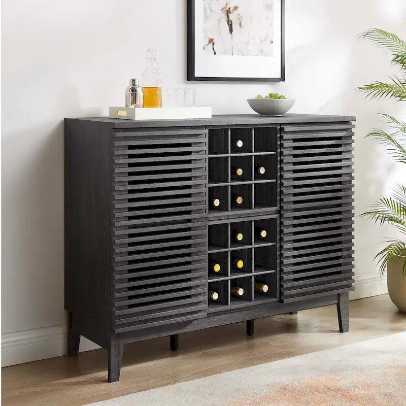 Meuble bar noyer Mid-Century avec porte-bouteilles et étagères ajustables