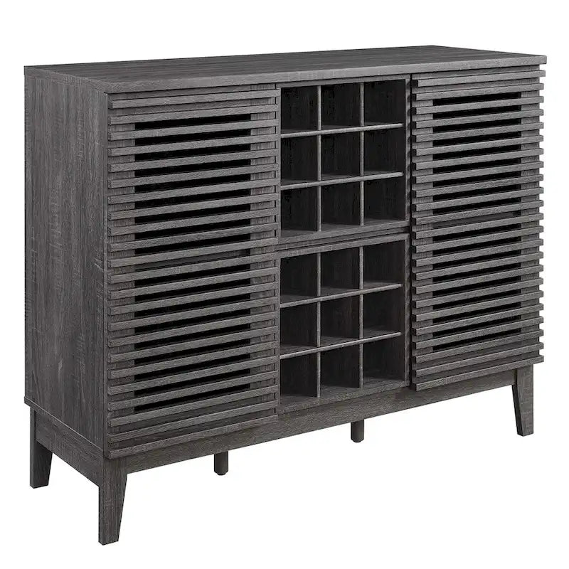 Meuble bar noyer Mid-Century avec porte-bouteilles et étagères ajustables