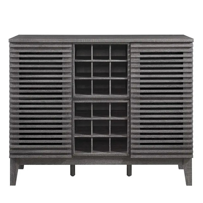 Meuble bar noyer Mid-Century avec porte-bouteilles et étagères ajustables