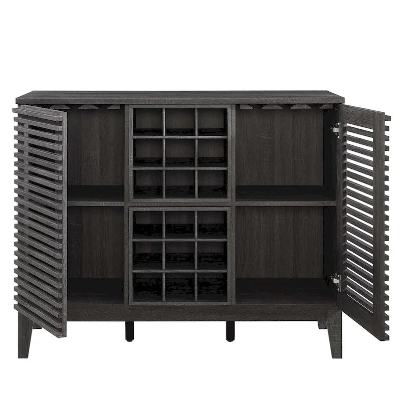 Meuble bar noyer Mid-Century avec porte-bouteilles et étagères ajustables