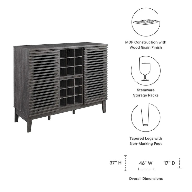 Meuble bar noyer Mid-Century avec porte-bouteilles et étagères ajustables