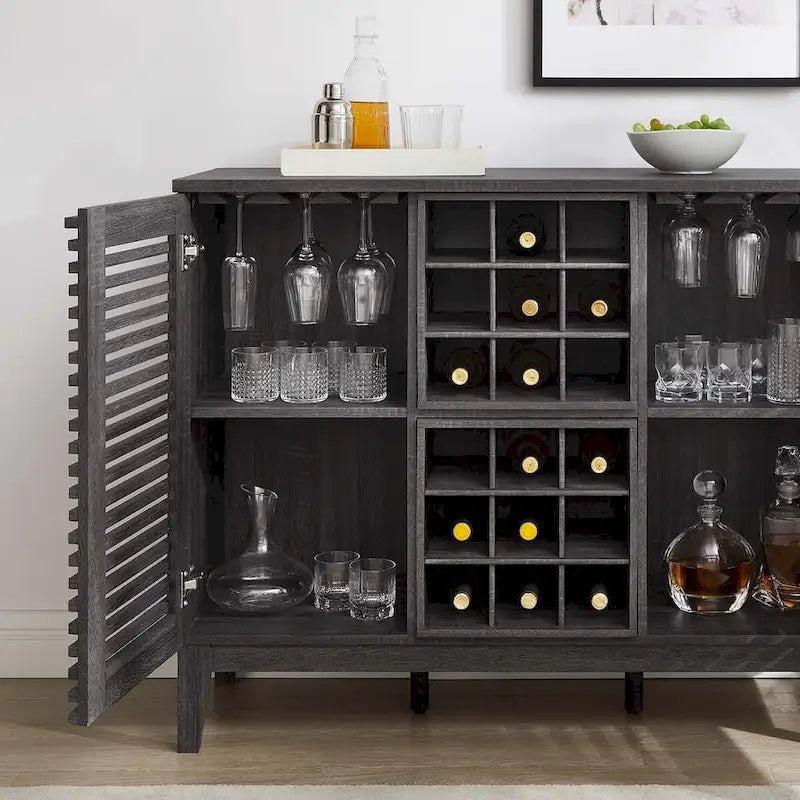 Meuble bar noyer Mid-Century avec porte-bouteilles et étagères ajustables